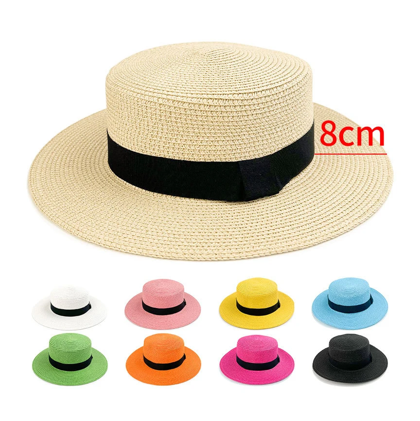 Summer Plain Sun Hats Wholesale Panama Hats Women Wide Brim Beach Straw Hats With Custom Logo