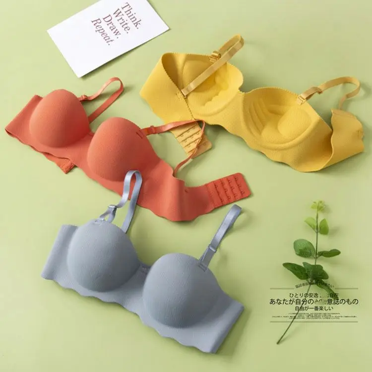 Бесшовный беспроводной бюстгальтер для девочек дышащий с мягкой подкладкой без косточек цельный застежкой-молнией