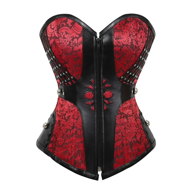 
Velsatis Plus Size Leather Patchwork Steel Boned Lace Vintage Corset Crop Top Women Waist Corset 