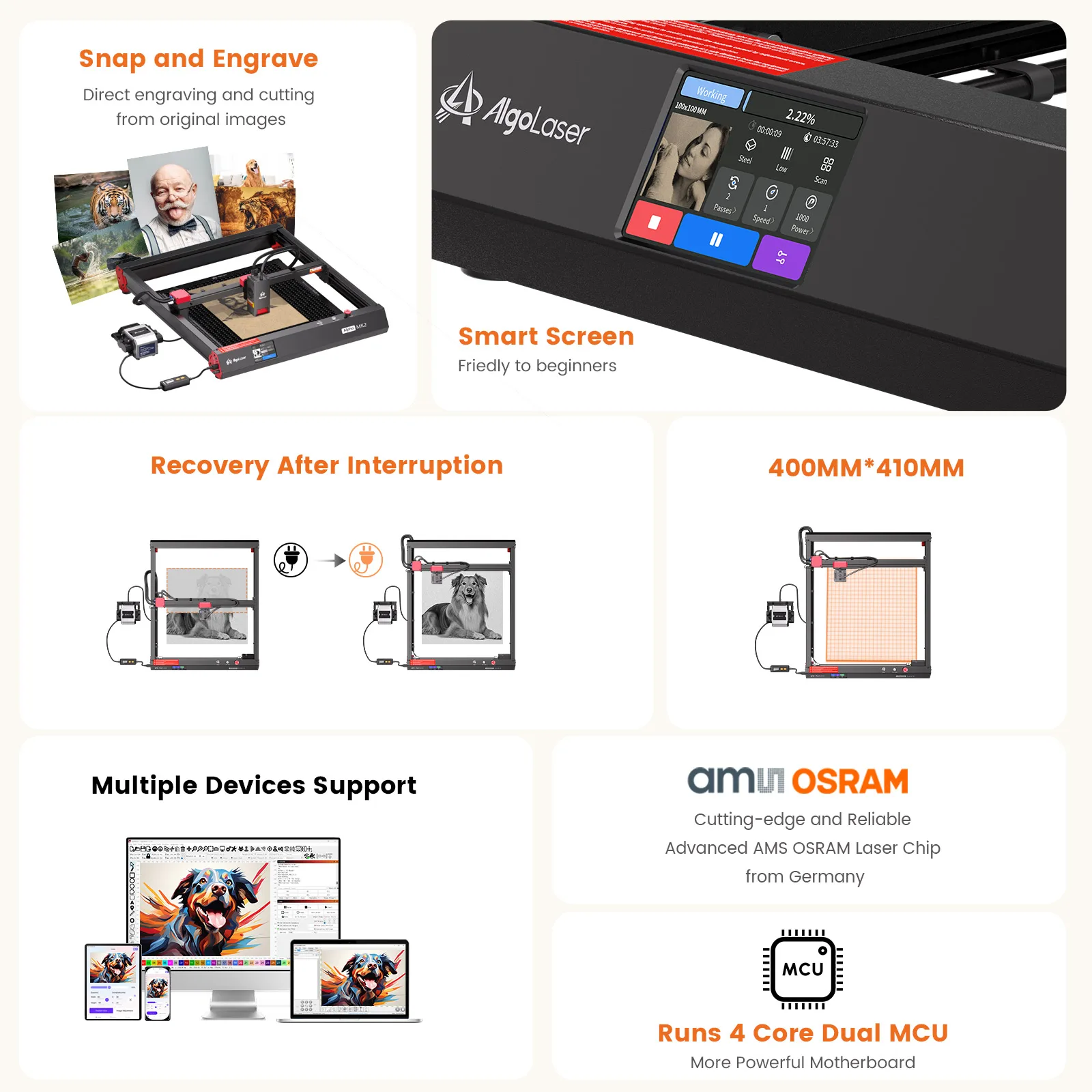 AlgoLaser Alpha MK2 20W Portable Laser Engraver rubber stamp phone case laser engraving machine