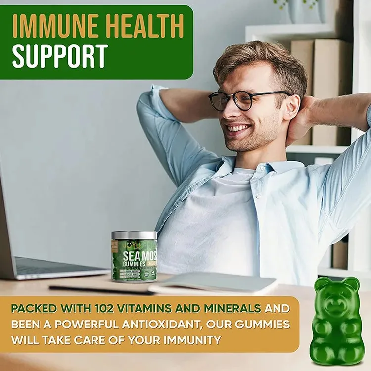 Hot Sale EMO Improve Immune Energy Vegan Organic Vitamin Minerals Detox  Seamoss With Bladderwrack Burdock Sea Moss Gummies