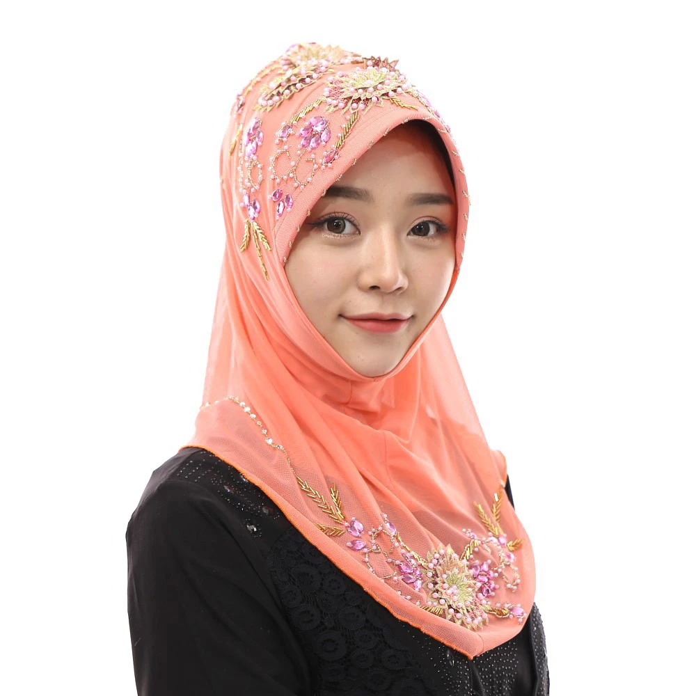 
Hood Muslim Islamic Clothing Handmade Beaded Malaysia Headscarf Easy Pullover Hijab 
