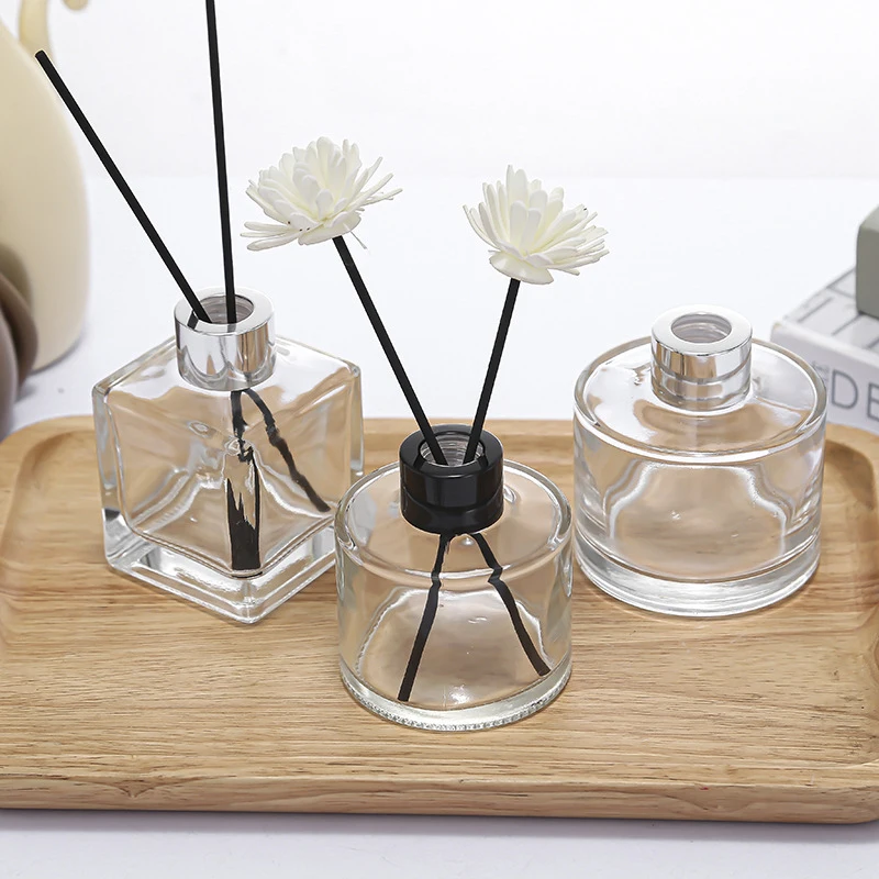 Factory  OEM ES93 Round Cuboid Oval Top Transparent Essential Oil Perfume Aromatherapy Glass Bottle for Diffuser Wholesale