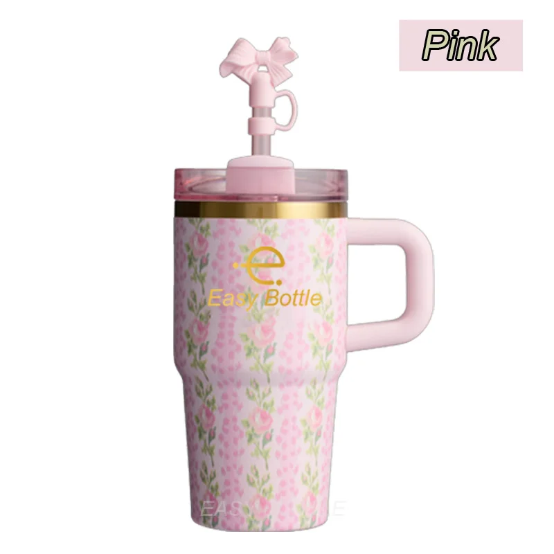 New H2.0 Stainless Steel Gold Copper 14oz 20oz Kids Tumbler Kids Water Bottle With Handle Custom Flower Pattern Back To School