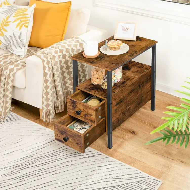 Wholesale Custom Design Side Table with Double Drawers OEM 2 Drawers End Tables