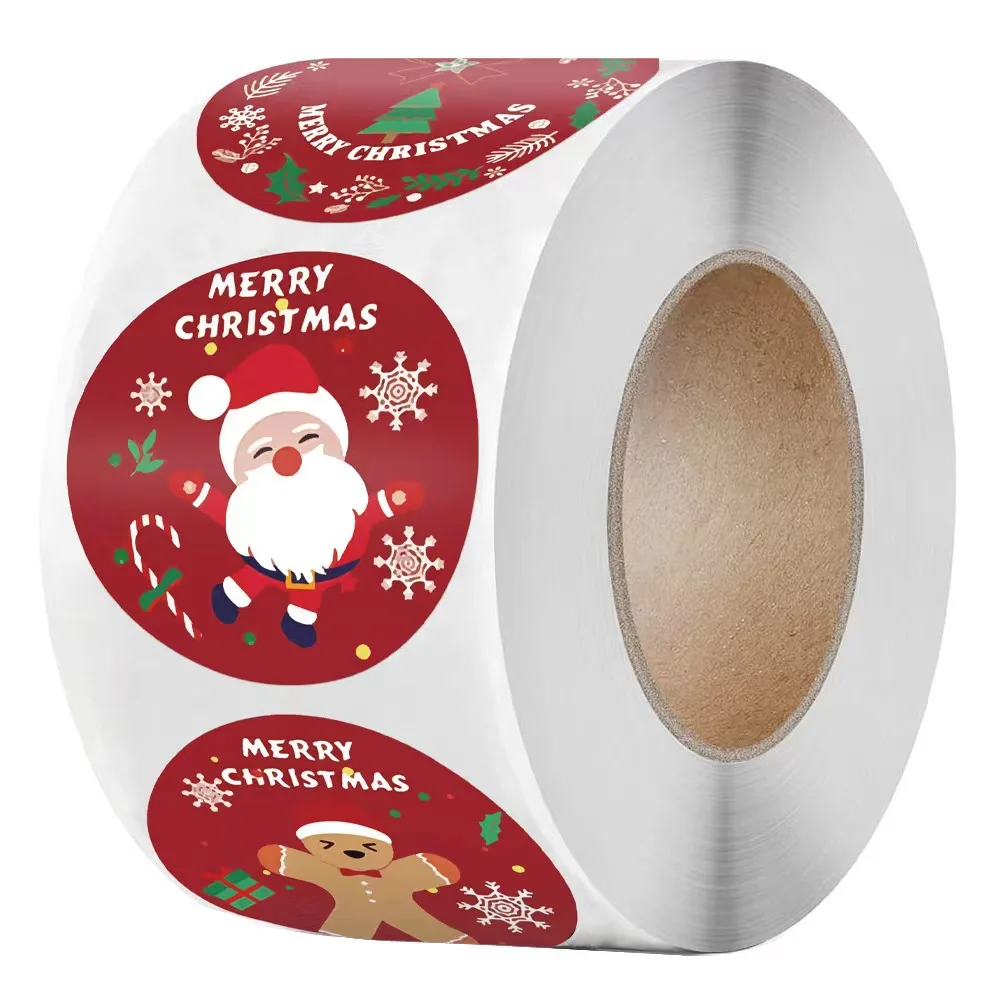 Customized Logo Printing Christmas Window Die Cut Stickers Printing Merry Christmas Sticker Roll Self Adhesive Paper Label