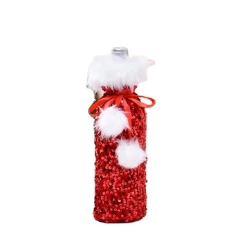 New Christmas decorations Europe and the United States glitter bottle set plush bunches red wine set hotel table dress