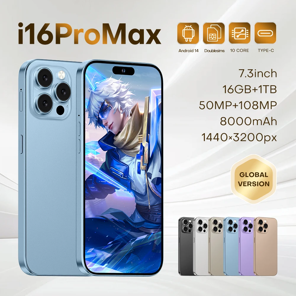OEM 2024 New Product I16 Pro Max 5G Smartphone 16GB+1TB Full LCD Screen ChatGPT4.5 English Language LTE & CDMA Cellular