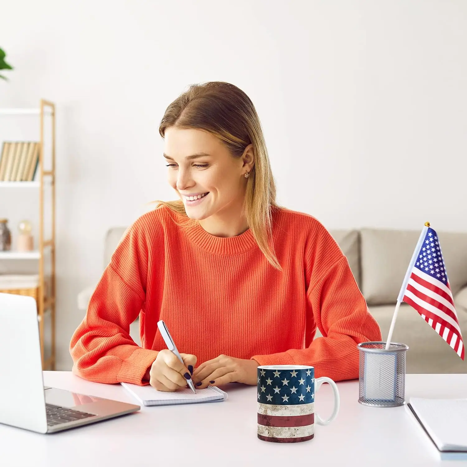 Pafu I2Pcs Patriotic Mugs 4th of July Ceramic Cups Vintage American Flag Stars Stripes Print Drinking Mugs Coffee Cups