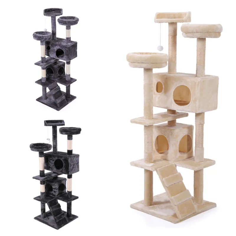 USA STOCK 59.5 Inch Multi-Level Cat Tree Condo Tower With Scratching Board Infdoor Cats Furniture Drop Shipping