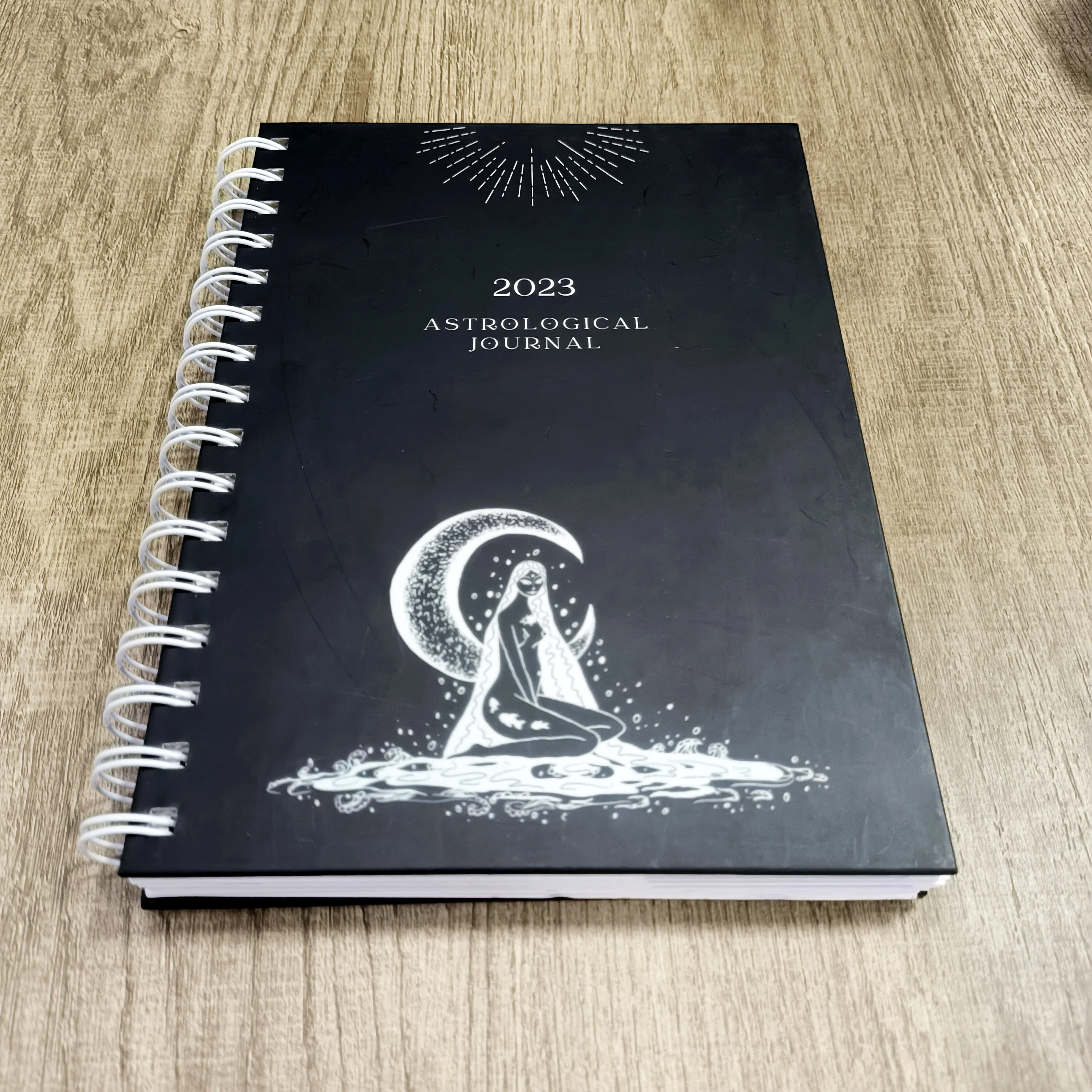 Hardcover spiral planner wood stationary notebook customized inner page tag journals
