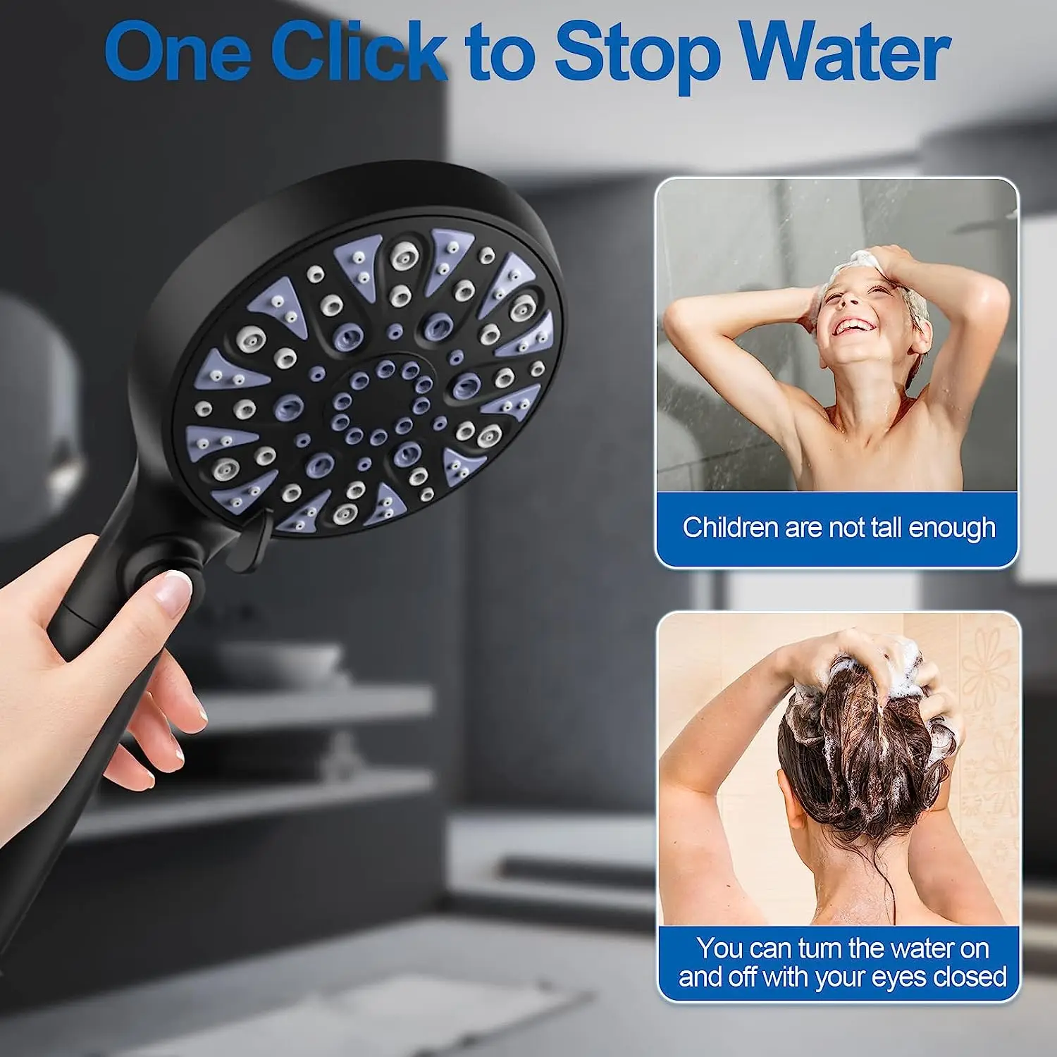 High Pressure Handheld Shower Head 11 Setting High Flow Even with Low Water Pressure Hand Held Showerhead