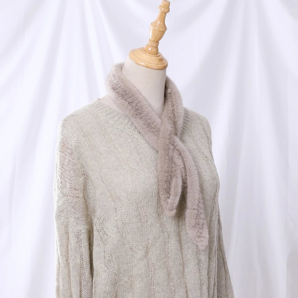 Женский Длинный шарф ручной вязки, теплый вязаный шарф из натурального меха норки, зима 2021