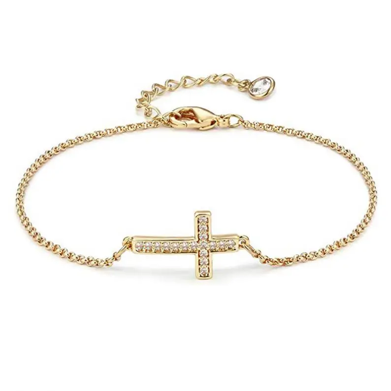 Gold Plated Handmade  Chain Link Friendship Cross Bracelet