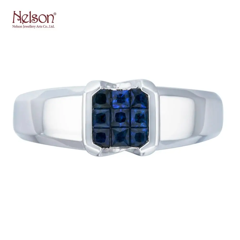 Zero risk no MOQ Newest Style Wholesale price OEM ODM Design Award Winning Factory 18K White Gold Blue Sapphire men ring
