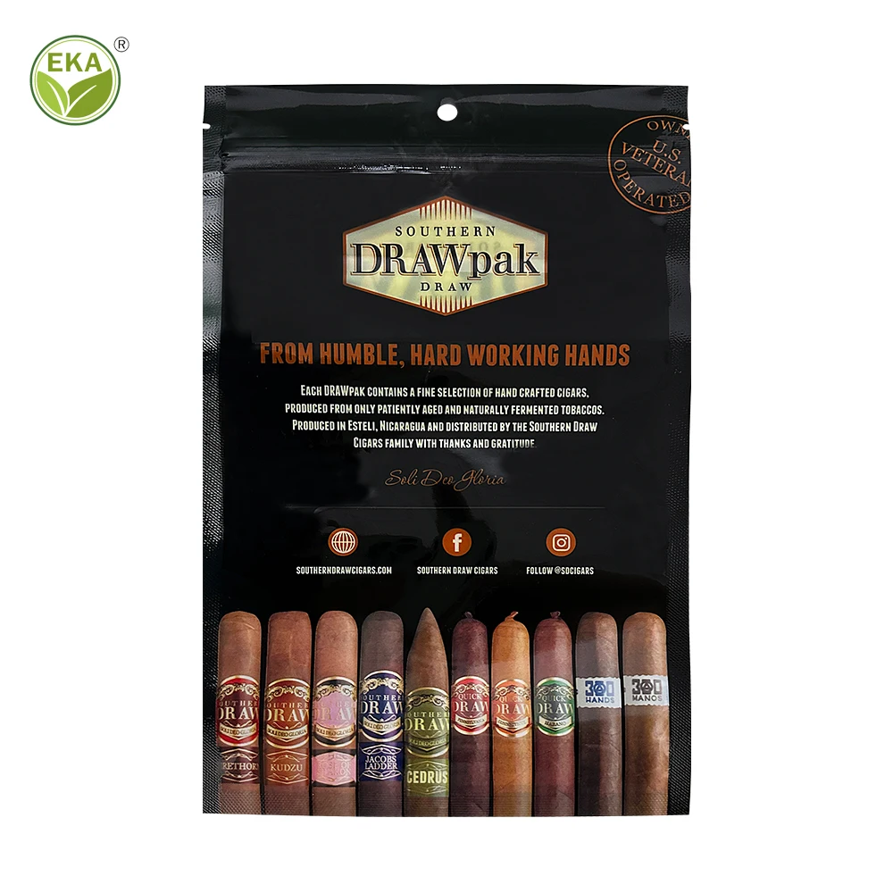 Custom Black Matte Heat Seal Foil Mylar Bag Humidity Tobacco Packaging Zip Plastic Humidor Cigar Ziplock Bags