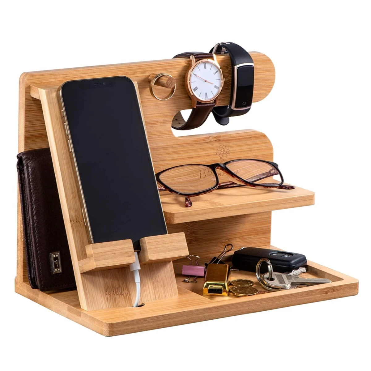 Wholesale Bamboo Charging Organizer Stand Wooden Multi Phone Charging Station