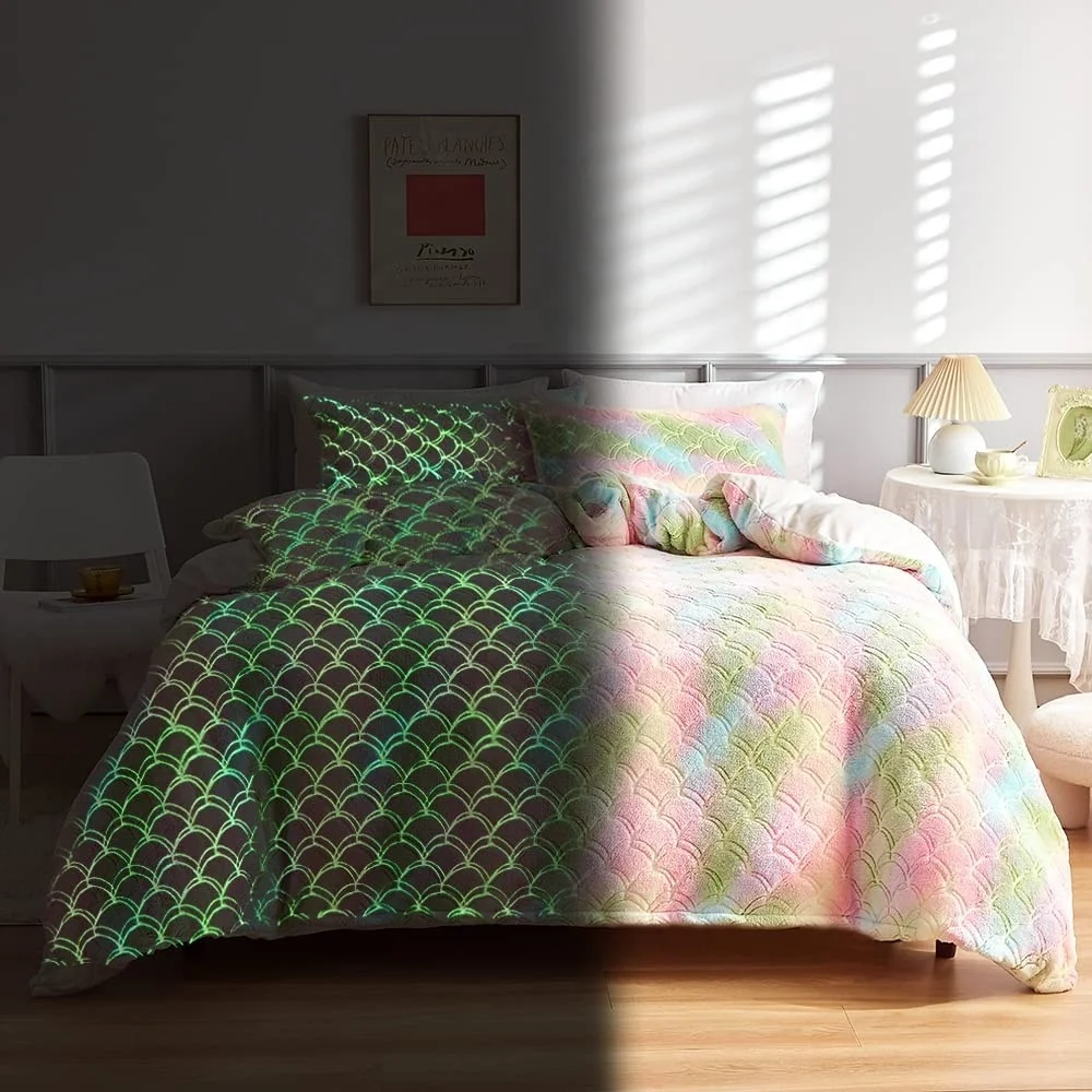 Glow in The Dark Comforter Set 3 Piece Microfiber Sheets Ultra Soft Down Alternative Comforter for Teenage Kids