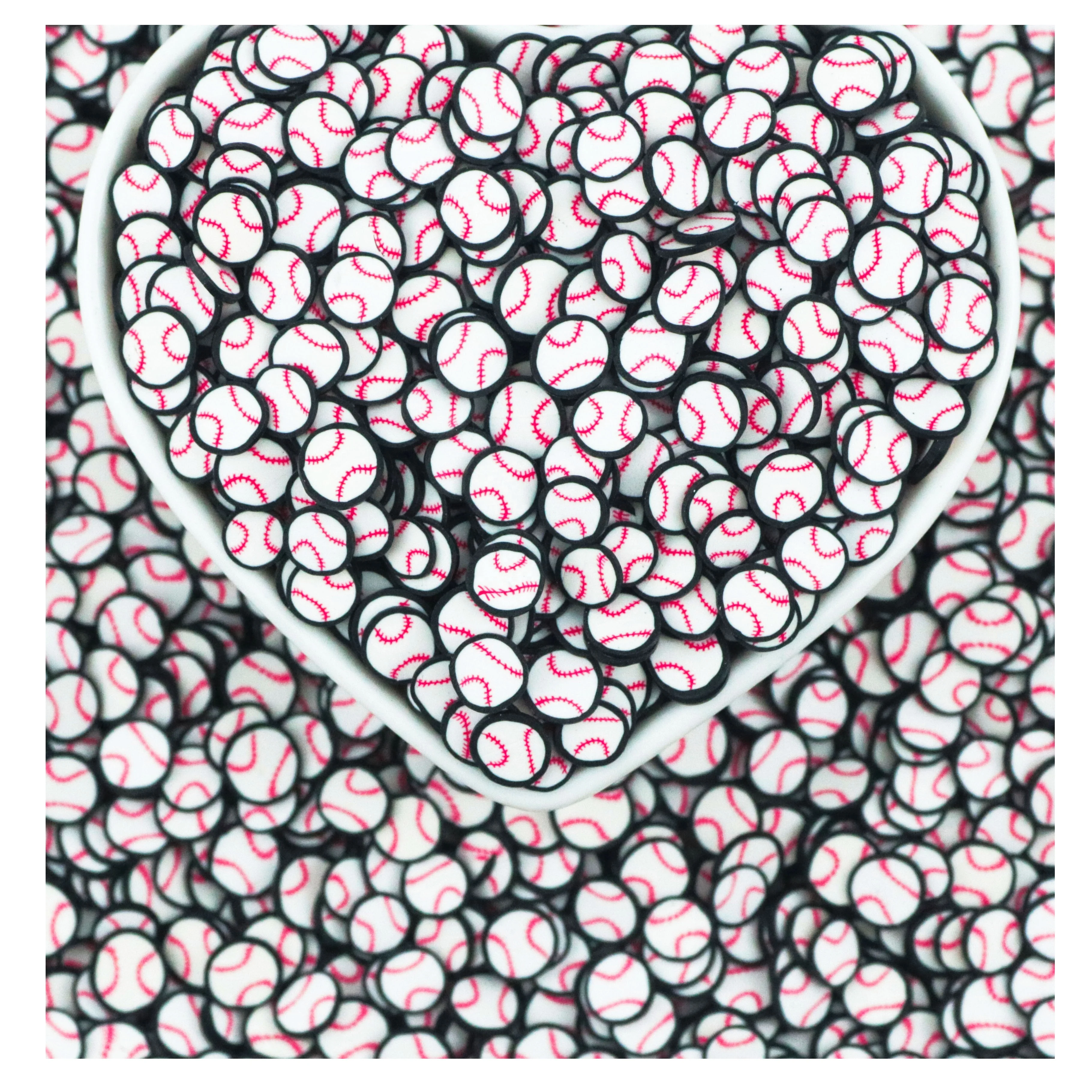 HENGXIN 5mm 10mm White Baseball Mixed Sports Ball Polymer Clay  Slices For Slime Filling Phone Case Decoration