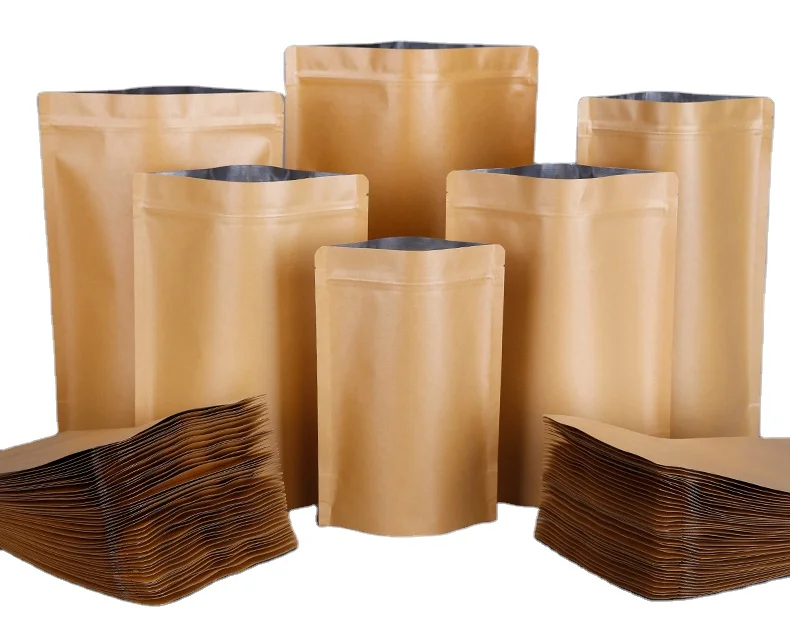 Biodegradable craft self standing clear front white brown kraft paper zip lock paper bag with zipper  window and your own loto