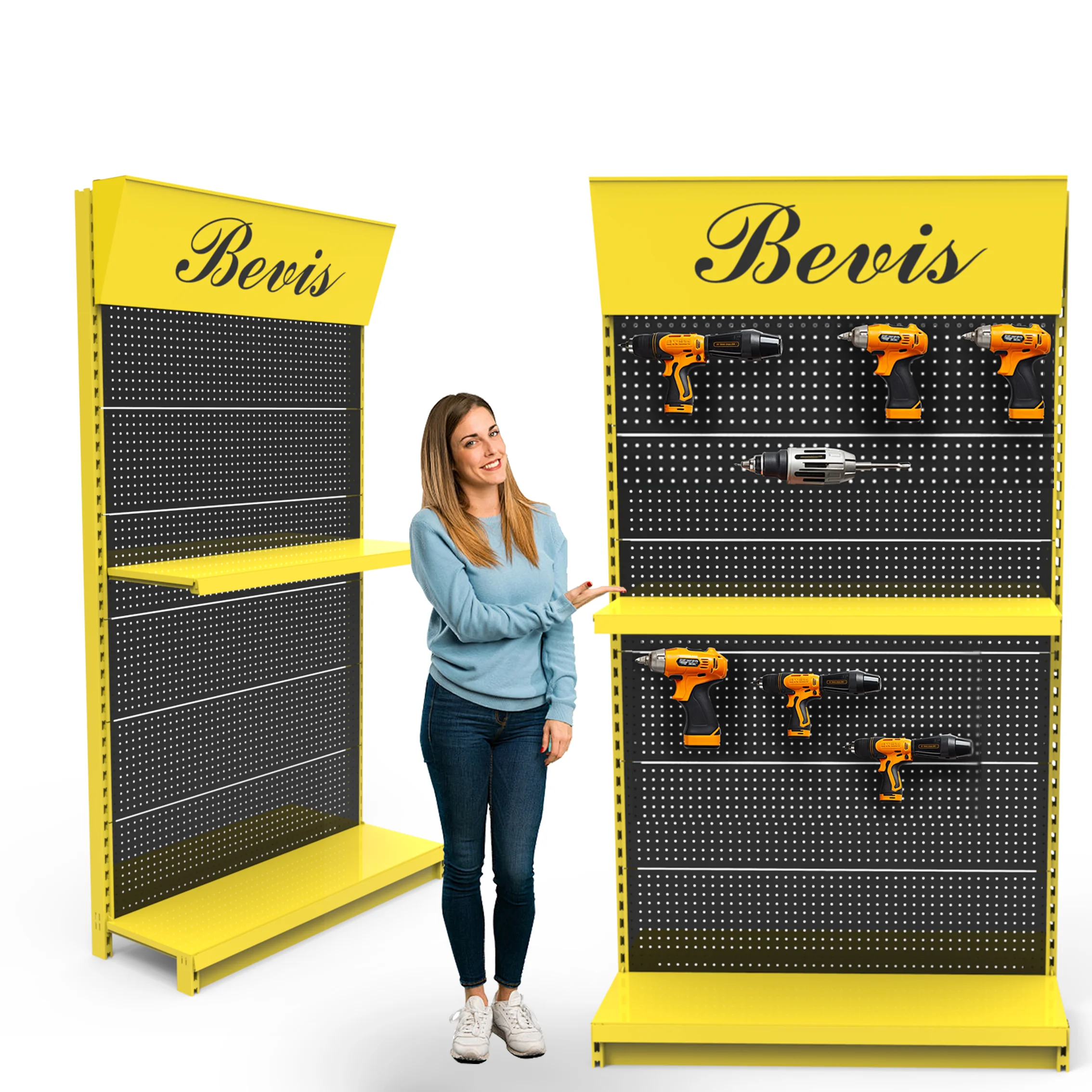 Bevis Customized Metal Layer tool Display Rack Light Duty Hook Rack for Supermarkets Landing Tool Storage