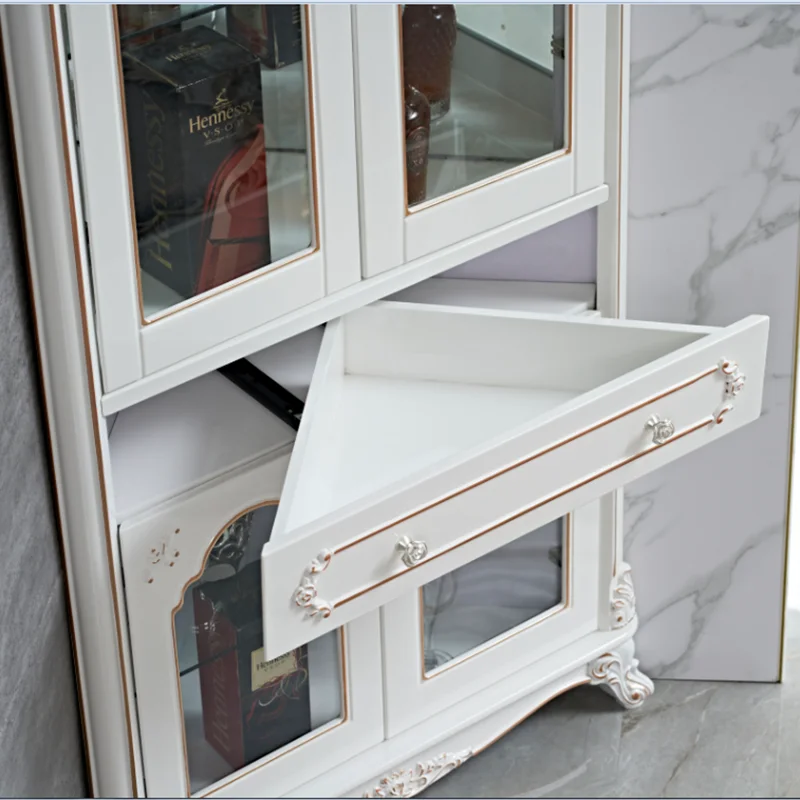Classic Antique Chic Furniture Glass Wine Bar Cabinet French Style White Corner Cabinets