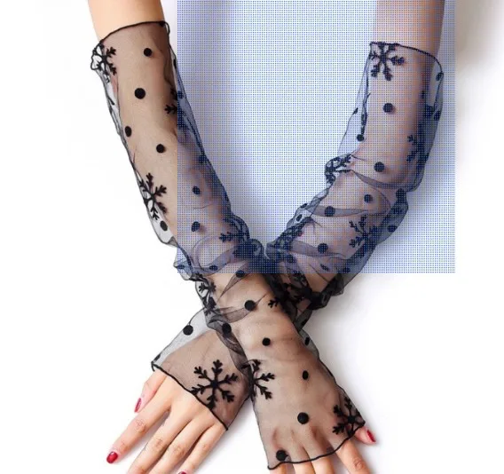 New Long Lace Hollow-Out Fingerless Gloves Sun Protection Sleeves Mesh Lace Thin Cycling Gloves