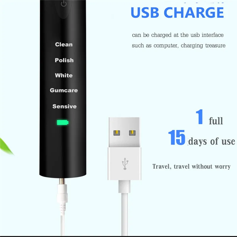 Portable waterproof soft bristle toothbrush usb rechargeable high frequency sonic electric toothbrush with 4 toothbrush heads