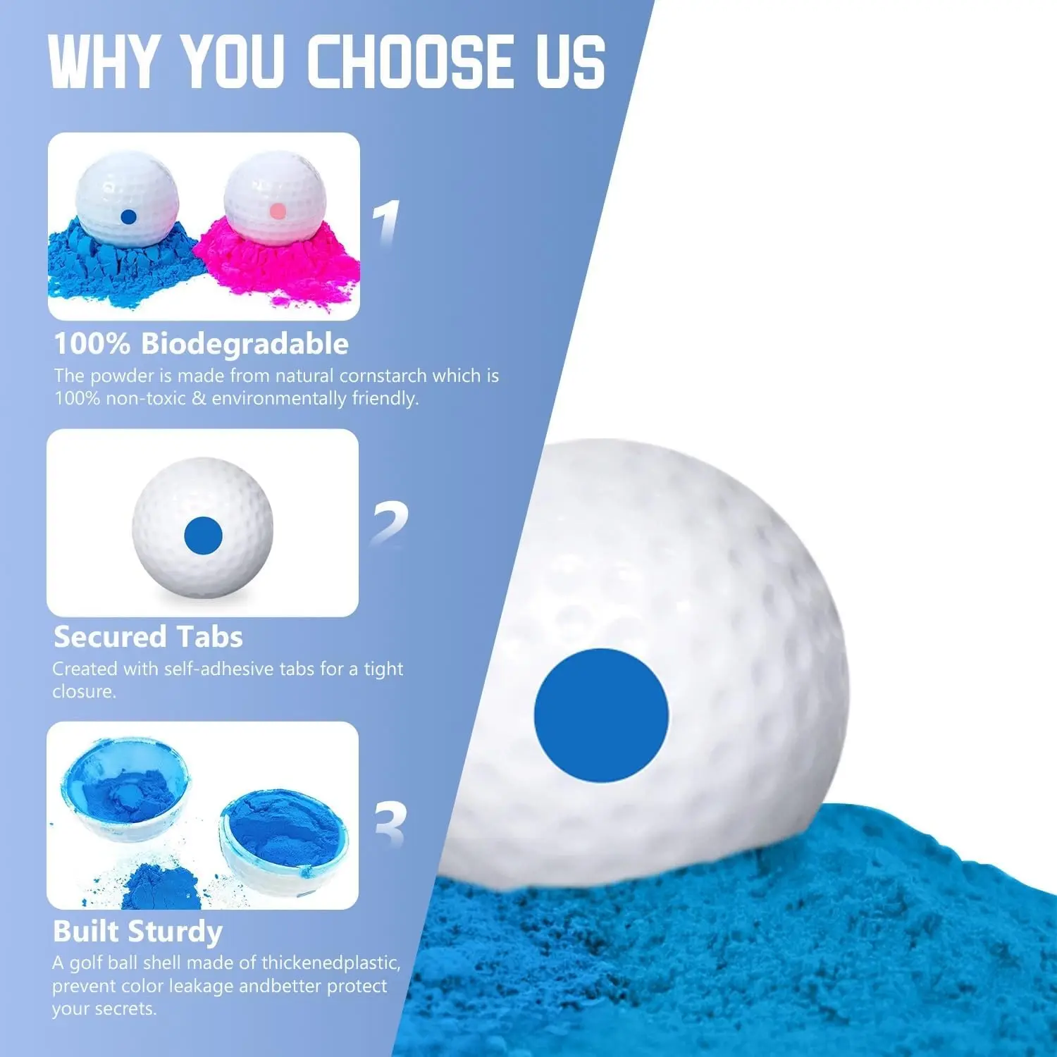 Gender Reveal Golf Balls Pack-Girl or Boy Baby Reveal Ideas Party Supplies Exploding Powder Biodegradable Golf Balls Funny Idea