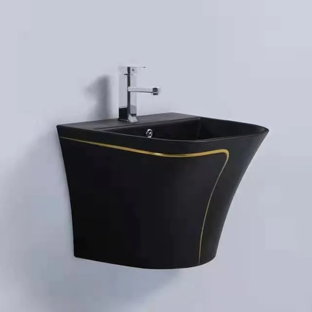Luxury Golden Line Ceramic Bathroom Sink Color Half Pedestal Wall-hung Wash Hand Basin