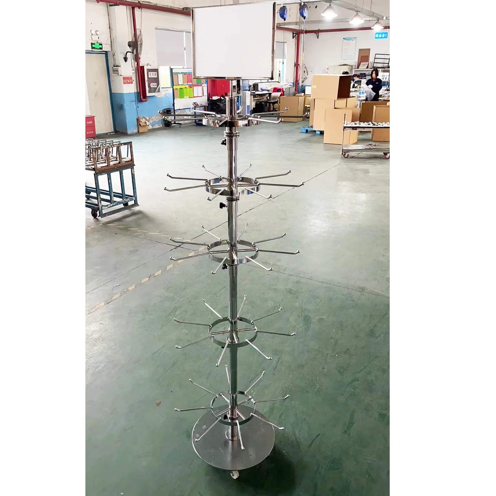 Factory Custom Shop Store Metal Stainless Steel Spinner Chrome Display Racks with hooks