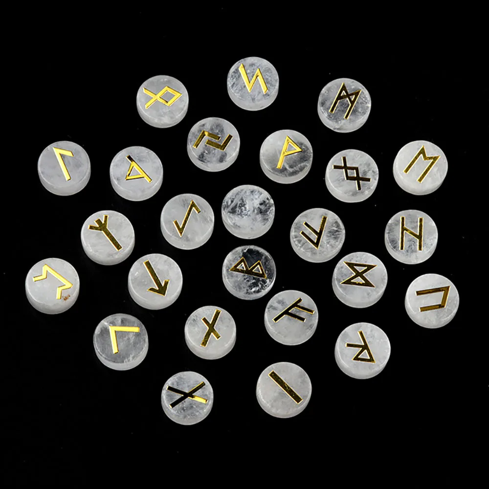 25 pcs each packs of runes crystal carving natural crystal runes letter round tablet set Nordic Germanic