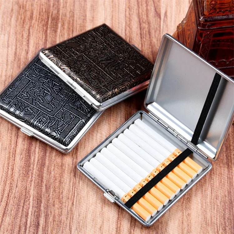 Elastic Strap Boxes Holder Case For 20 Pcs Cigarette Metal Storage Case Men Pu Leather Cigarette Case Engraving