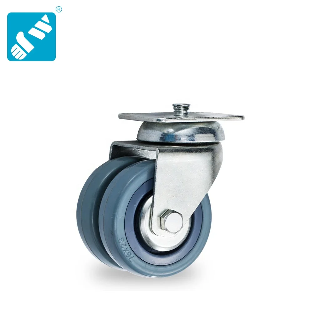 Airline Catering Trolley Caster 3 Inch Grey Rubber on PP Twin Wheel Swivel Total Lock Medium Duty Trolley Caster Wheel
