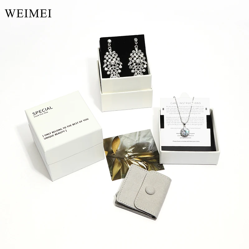 Weimei Oem Custom Logo Paper Jewelry Boxes Base And Lid Cardboard Gift Packaging Box with paper box Silver polishing cloth