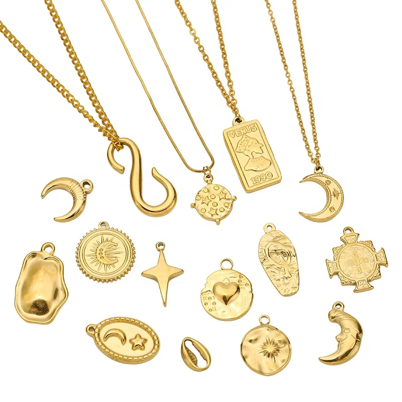 Stainless Steel Cross Pendants Sun Moon Stars Small Pendant Retro Necklace Bracelet Jewelry Accessories