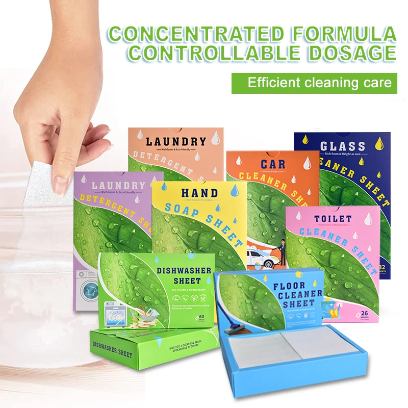 Natural Travel Friendly Biodegradable and Chemical Free Strong Cleaning Power Eco Washing Soap Strips Cleaning Sheets
