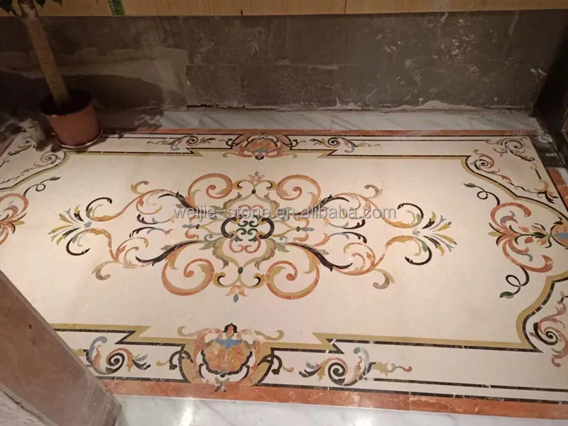 natural stone waterjet medallion special marble inlay flooring flower design curved marble tiles square water jet medallion
