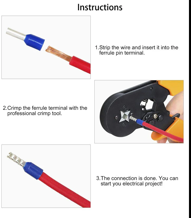 1200PCS 22-8AWG HSC8 6-4 Insulated End Connector Crimper Plier Set Cord End Bootlace Ferrule Terminals Wire Crimping Tool Kit