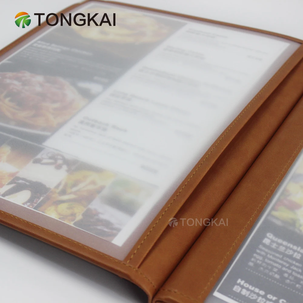 Fancy Metal Corner PU Leather Folder A4 Restaurant Menu Card Holder