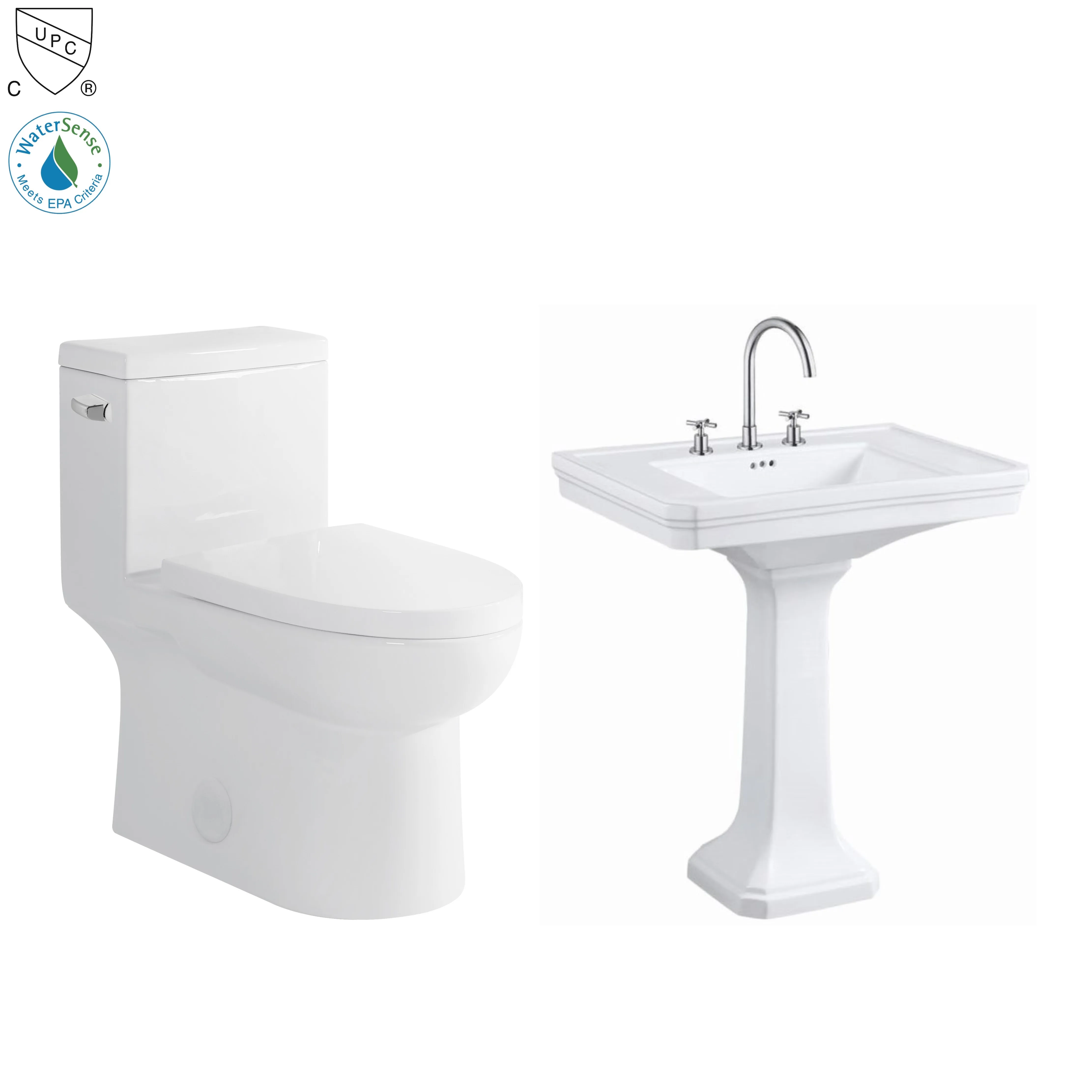 Top sale America standard cupc water saving porcelain sanitary ware suite bathroom ceramic pedestal basin one piece toilet sets