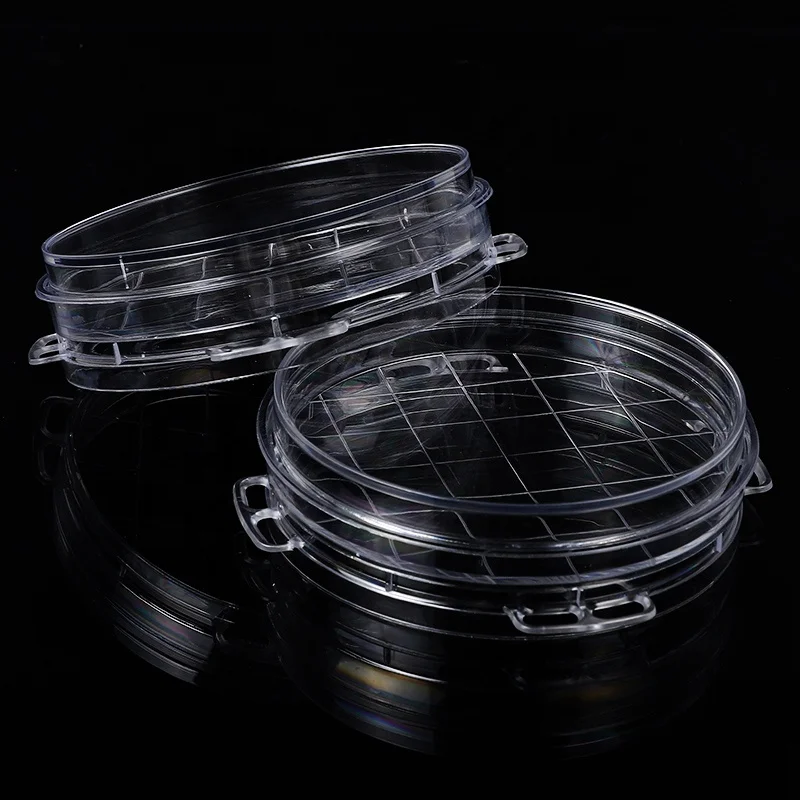 Disposable 75mm Transparent Plastic Ps Ear Gridded Petri Dish Culture