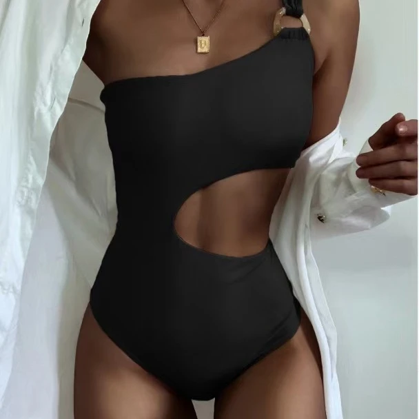 
Beautiful design of solid color swimsuit leakage side waist sex appeal 