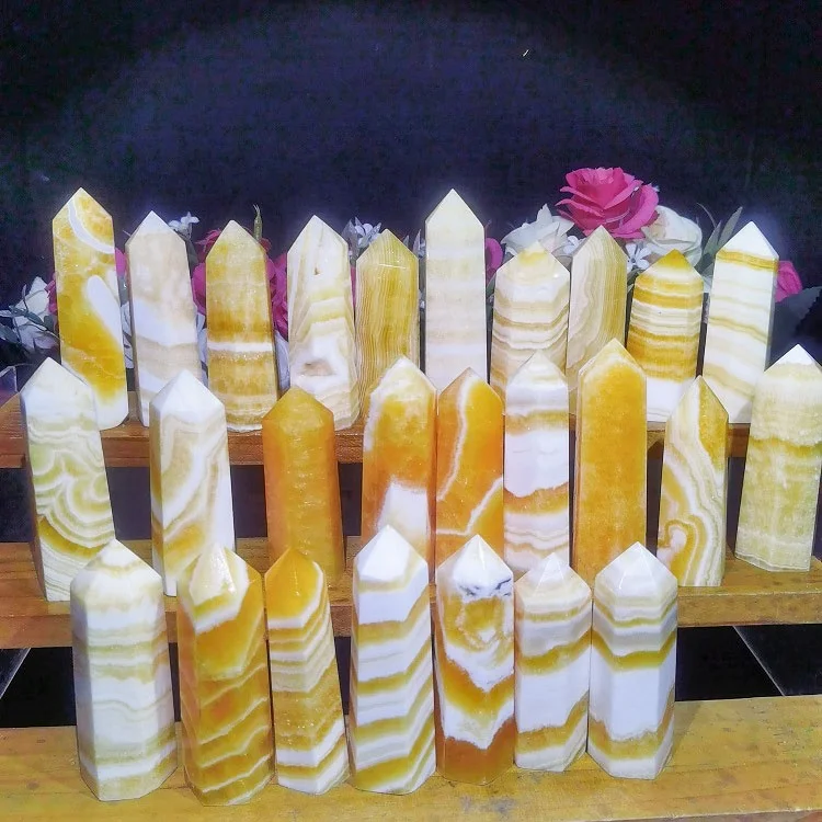 Hot Sale Polished Stone Tower Nature Crystals Quartz Yellow Honey Calcite Wand for Fengshui