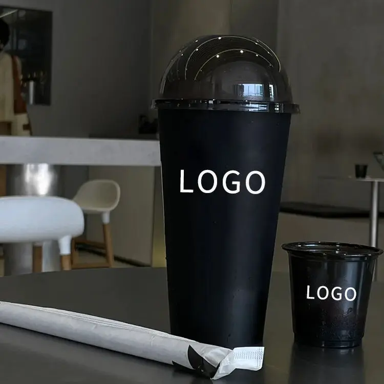 90 98mm caliber16oz 22oz Take away Non-taxic disposable black plastic cup bubble tea milk juice cold drinking cup