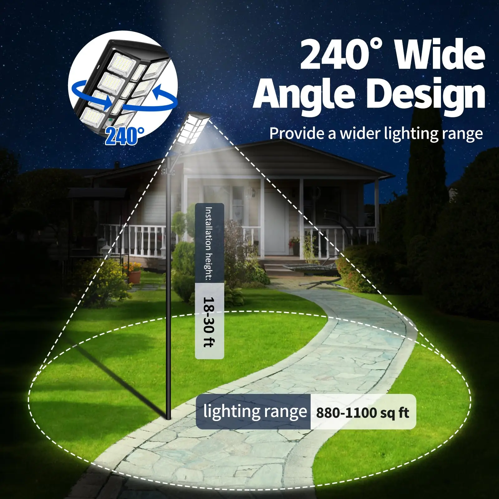 Solar Street Lights Outdoor Waterproof 8000LM High Brightness Dusk to Dawn LED Lamp with Motion Sensor Remote Control for Garden