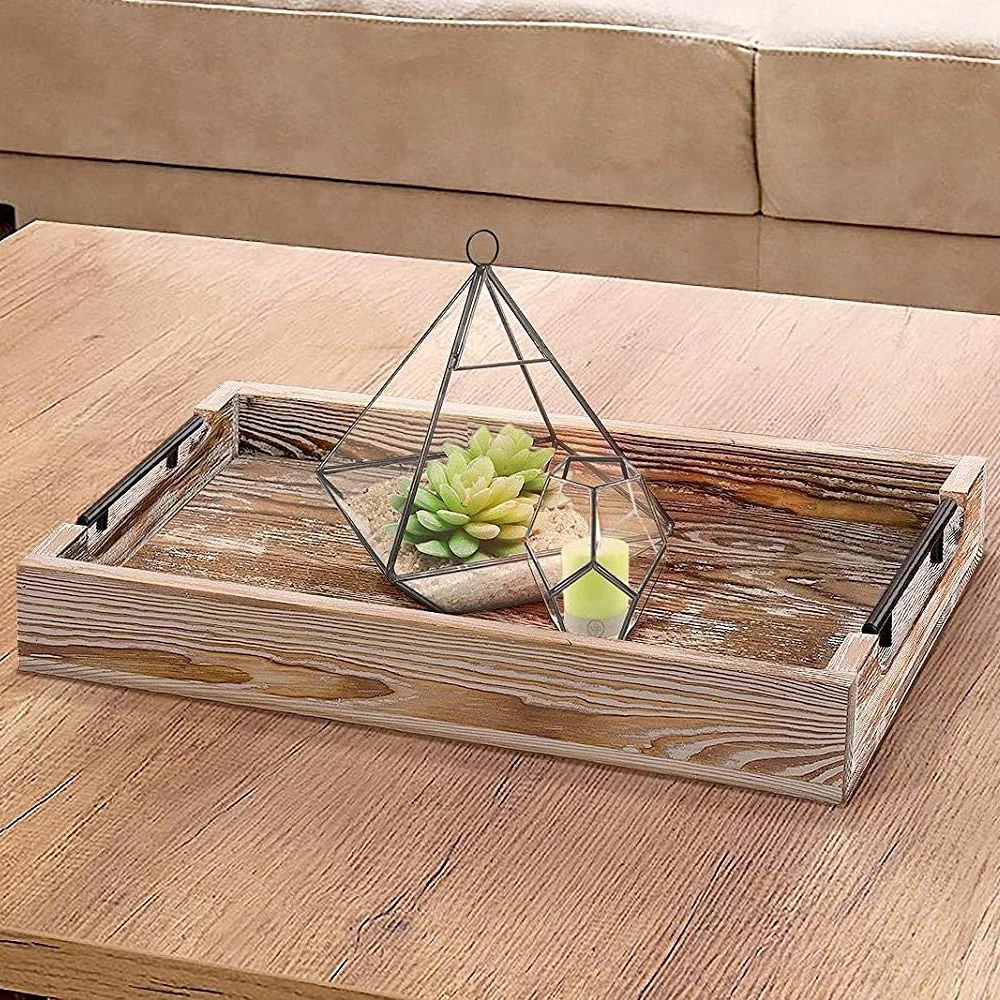 TAOTAOJU source factory square serving tray customized solid wood coffee tray pine with handle dinner plate wooden tray