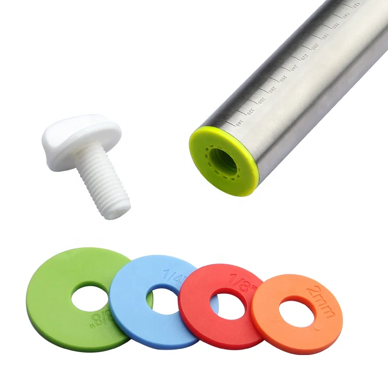 New product Height adjustable stainless steel rolling pin with 4 removable thickness