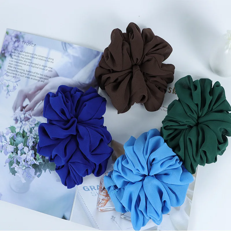 Popular Women Fashion Large Size Ladies Big Bouquet Chiffon Colon Hair Scrunchies Women Scrunchies Headband