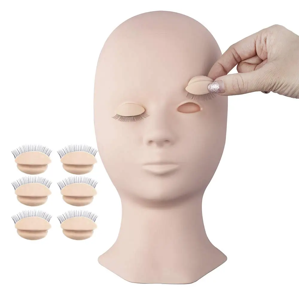 annequin Head Replaced Eyelids Silicone Training Mannequin Head with 4 Pairs Removable Eyelids,Lash Extension Supplies,Makeup So